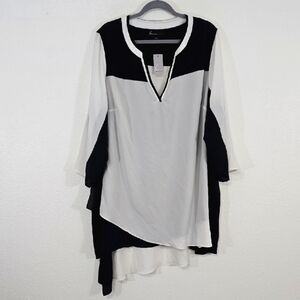 *NWT* LANE BRYANT Black/White Layered Flowy Classic Tunic Top, size 26/28